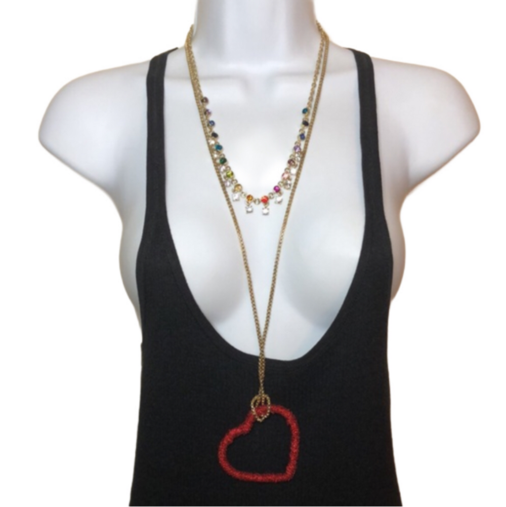 Bundle 2 INC romantic statement open heart bejeweled necklaces layered look